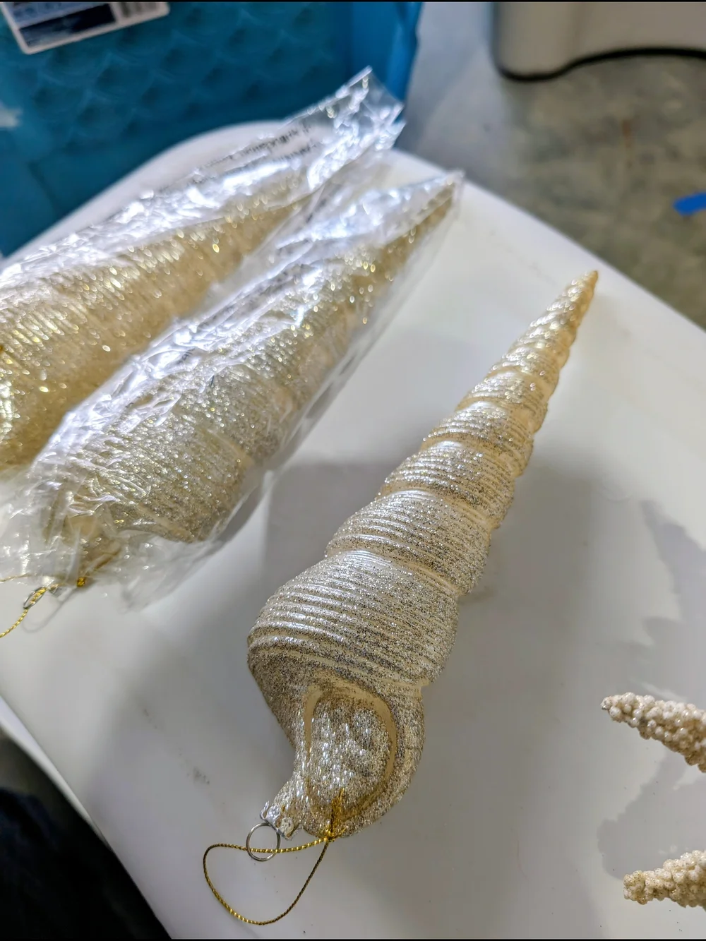 Pier 1 Gold Glitter Spiral Shell Holiday Ornament
